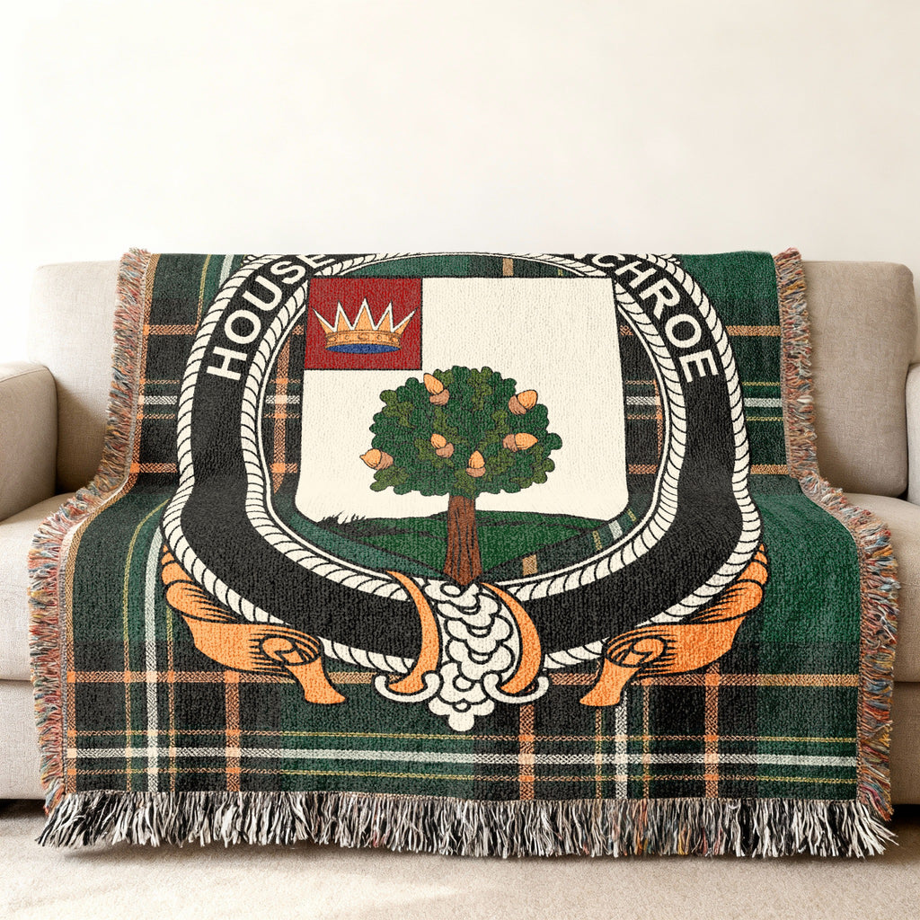 MacEnroe Irish National Tartan woven blanket displayed on a sofa