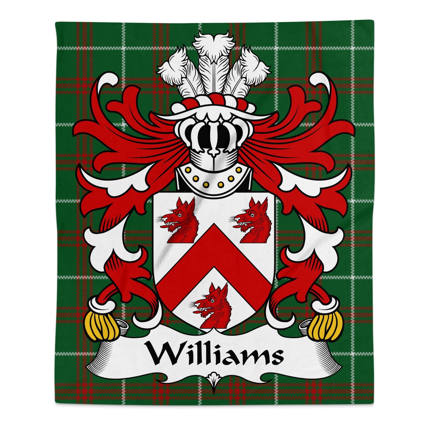 Williams Surname Coat of Arms on Welsh Tartan Blanket - Living Stone Gifts