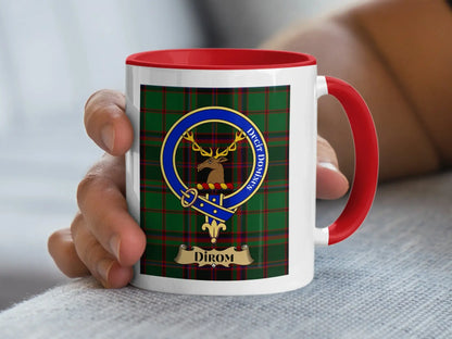 Red and Green Dirom Family Crest Plaid Mug