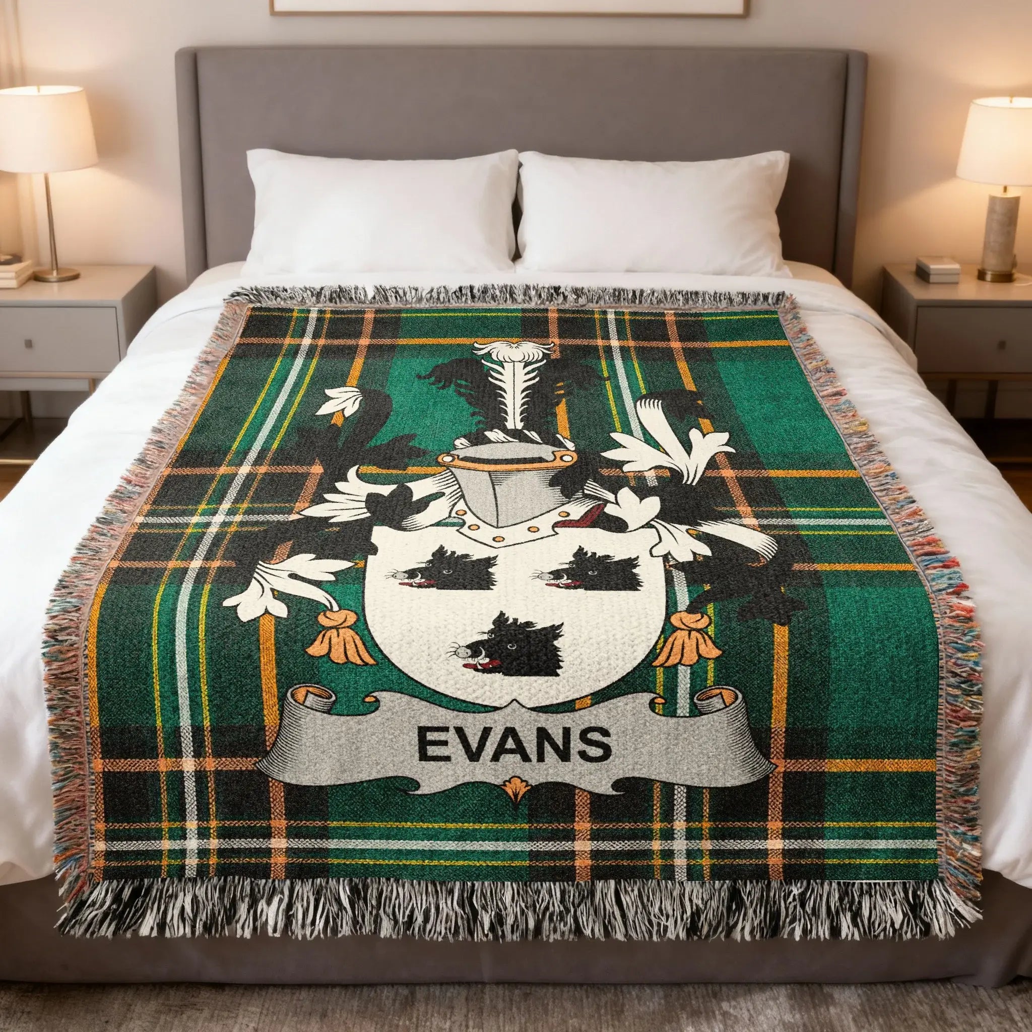 Green Plaid Evans Family Crest Throw Blanket product type