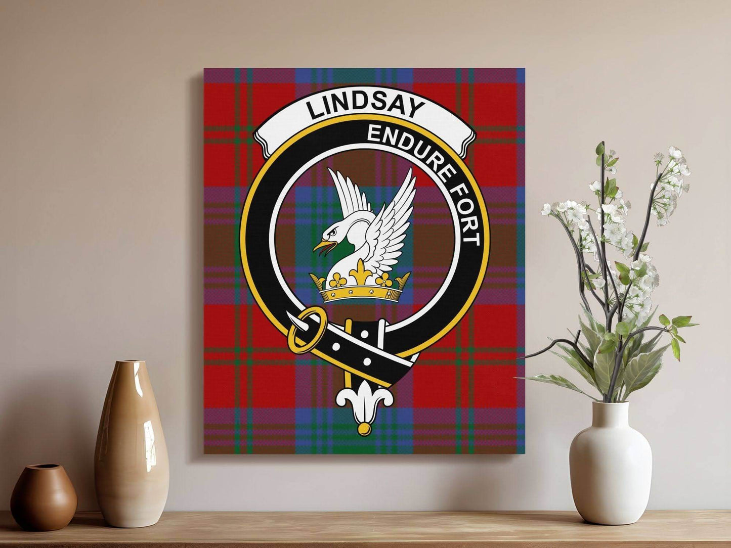 Lindsay Scottish Tartan Crest Canvas Wrap - Celtic Ancestry Gifts
