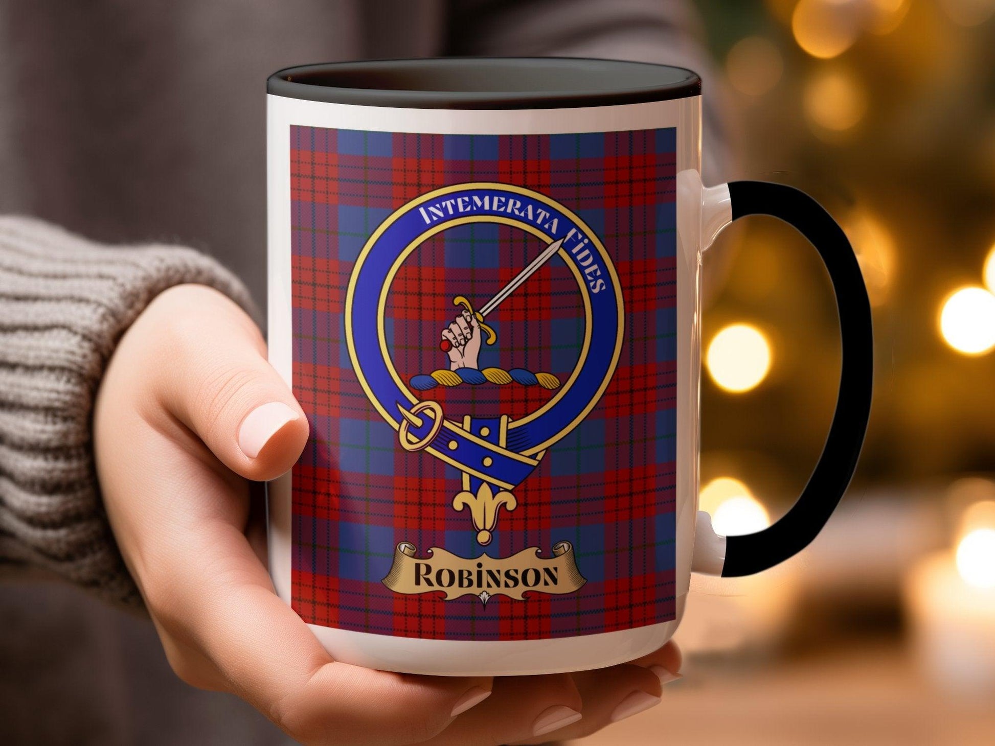 Robinson Clan Crest Badge Tartan Design Pattern Mug - Living Stone Gifts