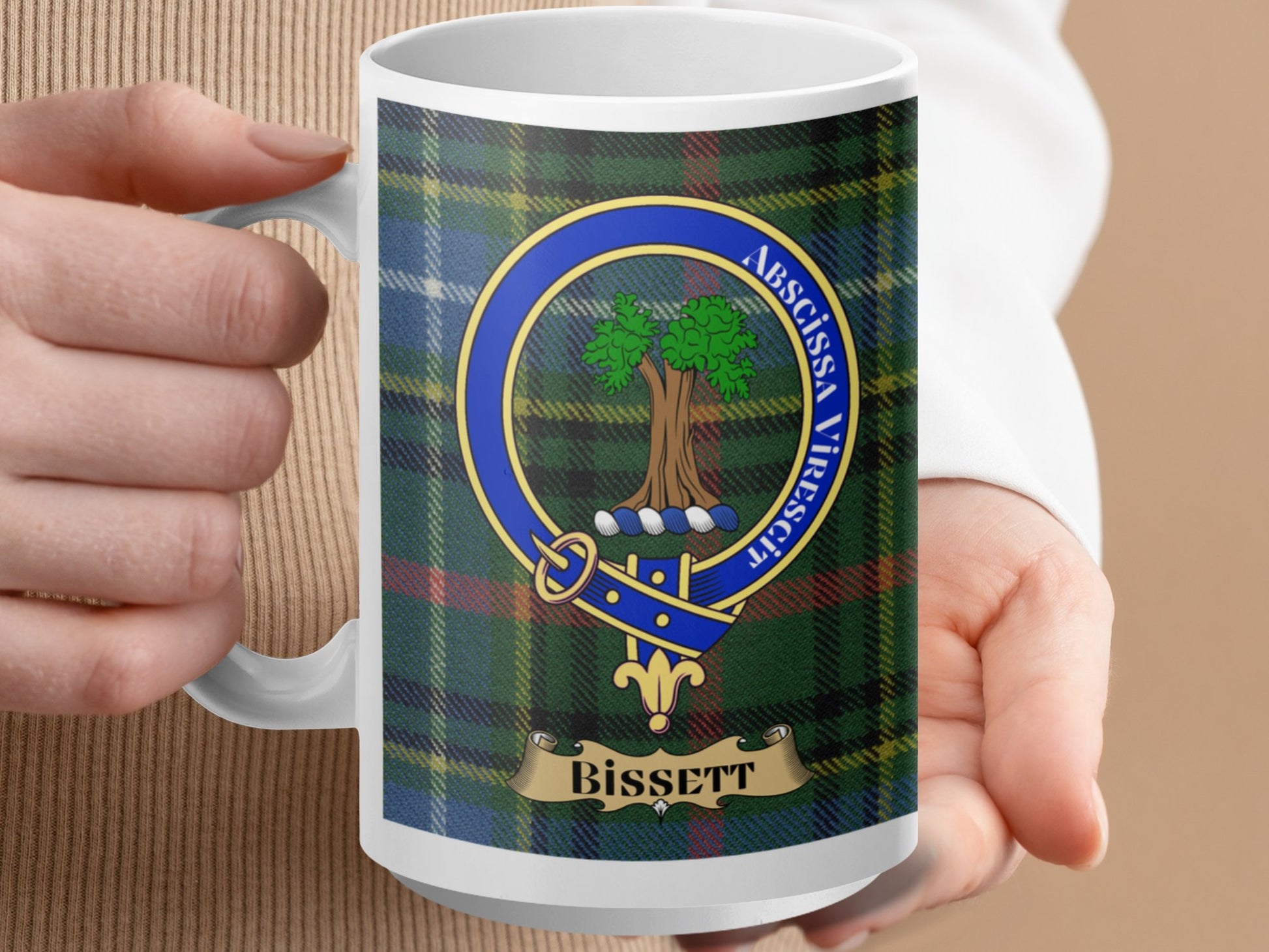 Unique Bissett Emblem Tartan Plaid Design Coffee Mug - Living Stone Gifts