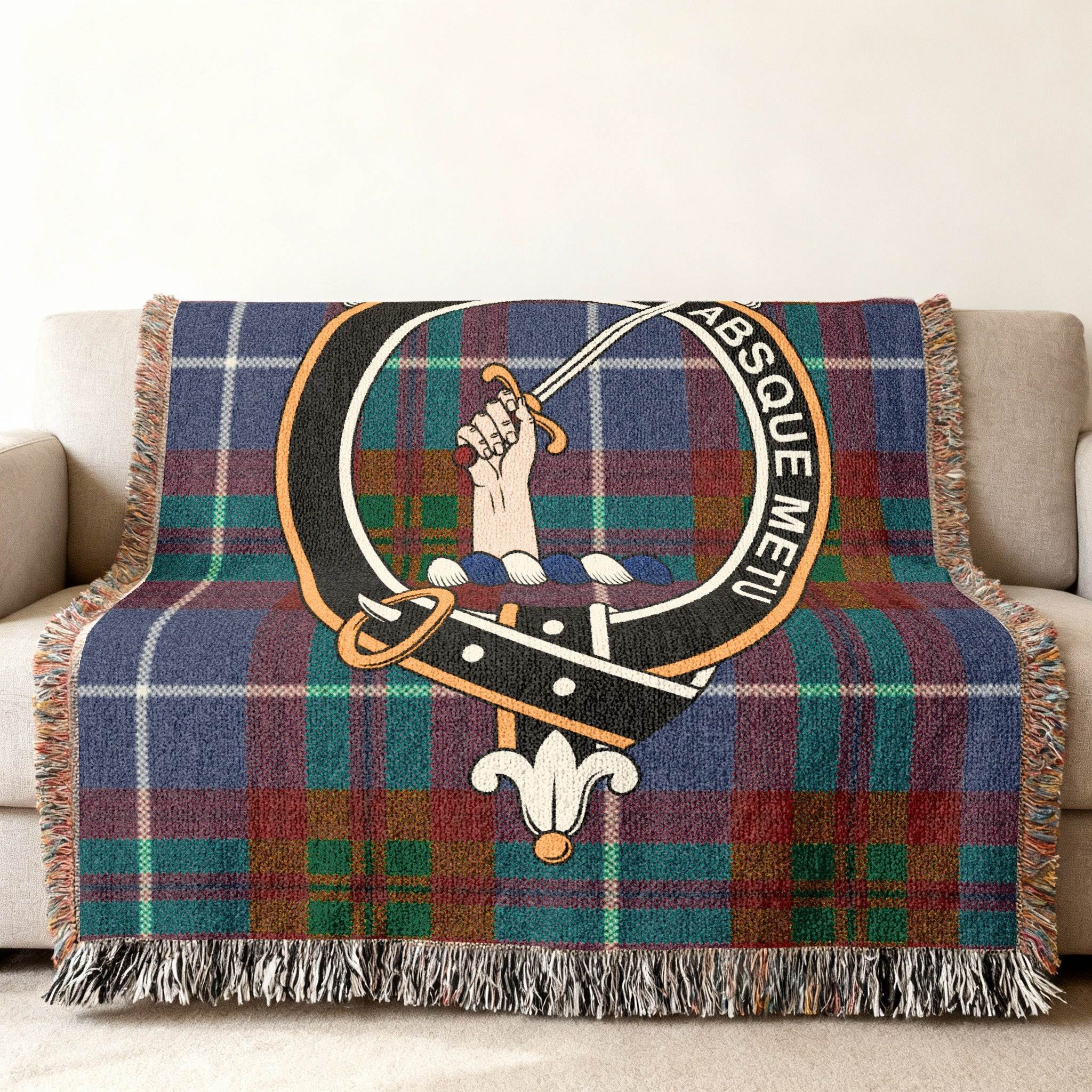 Absque Metu Sword Crest Plaid Throw Blanket