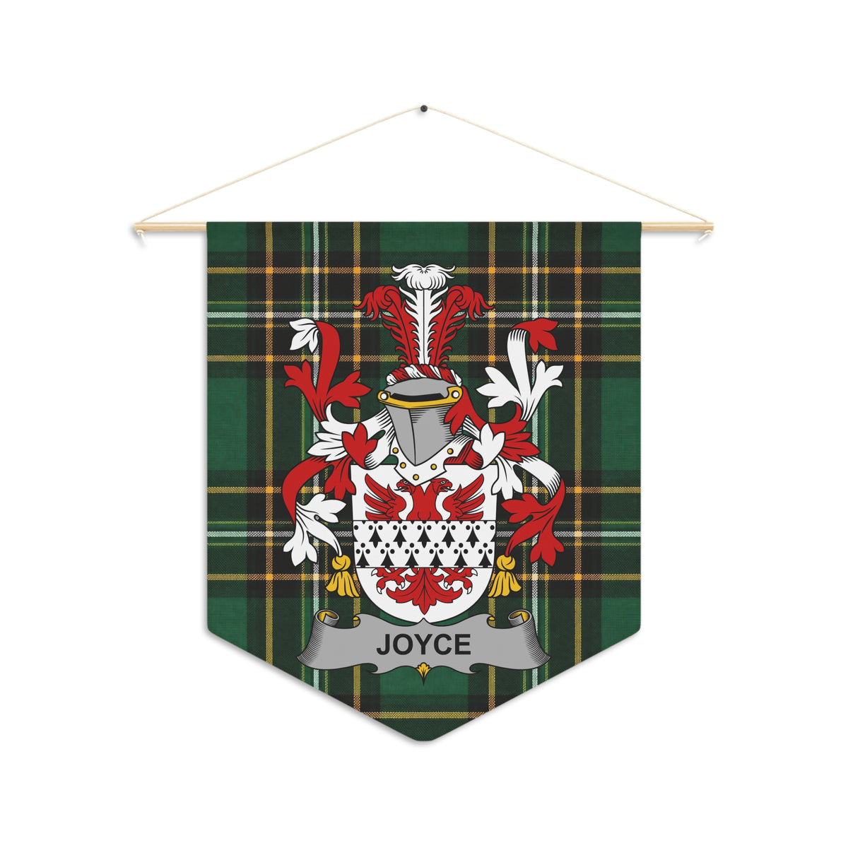 Irish National Tartan pennant with the Joyce family crest and name