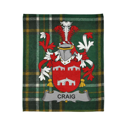 Craig Family Crest on Green Tartan Blanket product type