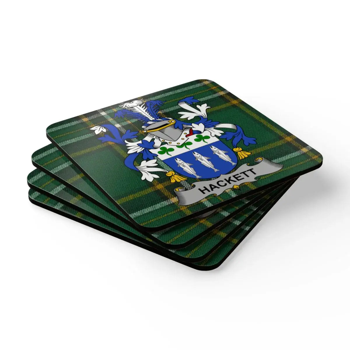 Hackett Family Crest Plaid Design Coaster Set product