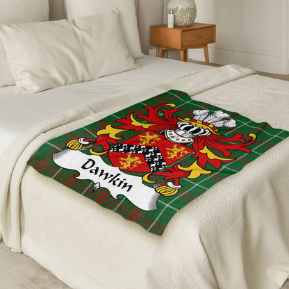 Dawkin Coat of Arms on Welsh Tartan Background Blanket - Living Stone Gifts