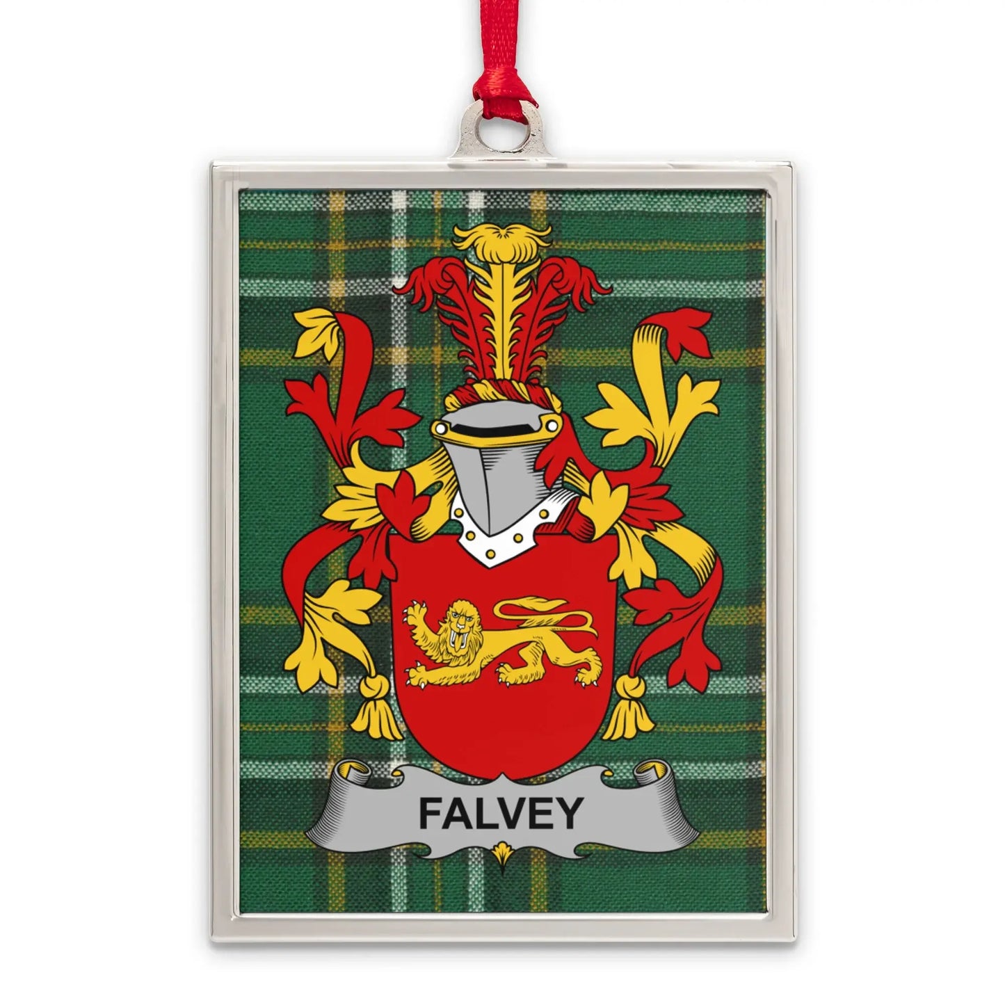 Falvey Family Crest Plaid Background Ornament product type
