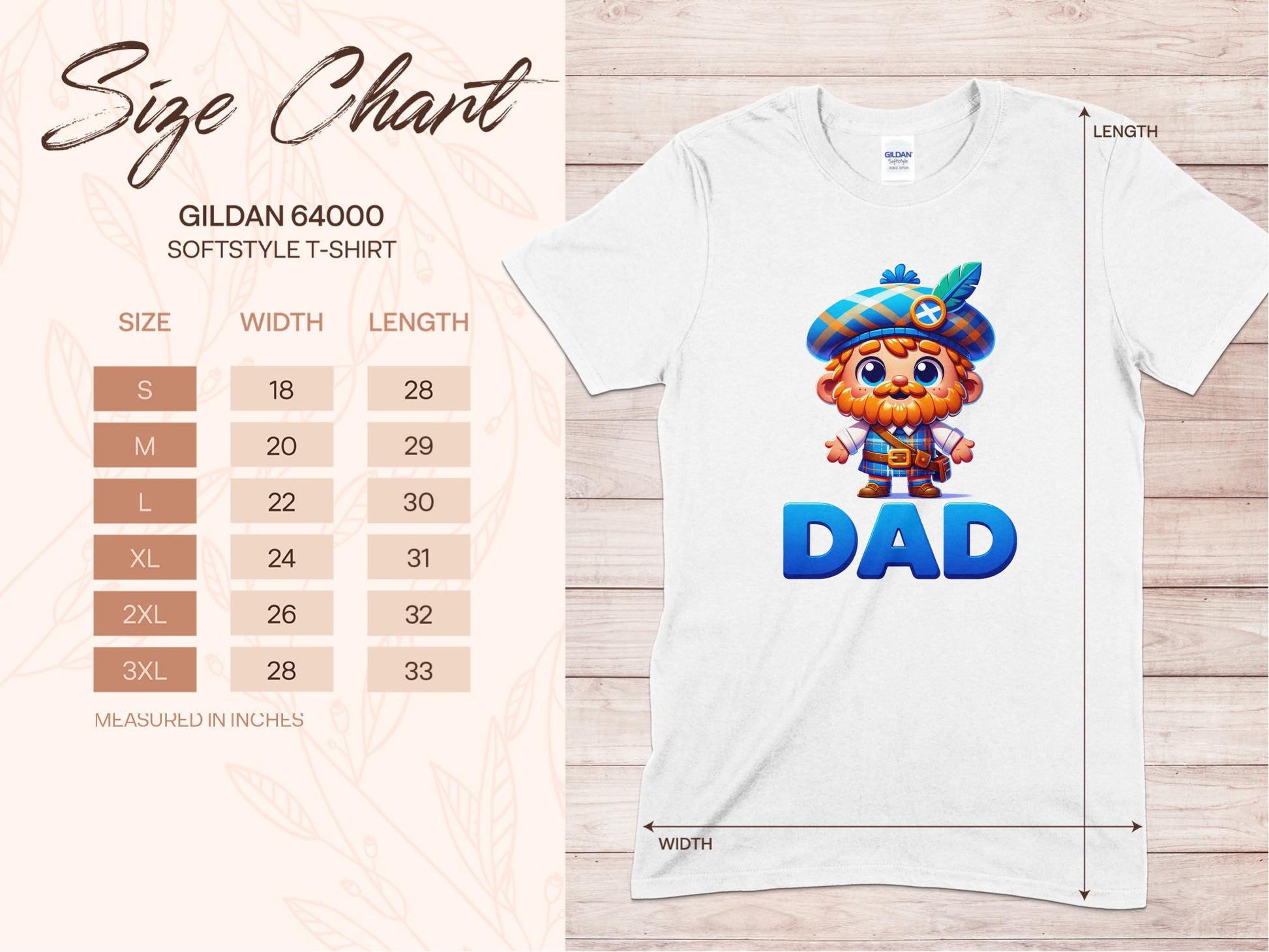 Cute Cartoon Dad in Scottish Outfit T-Shirt - Living Stone Gifts