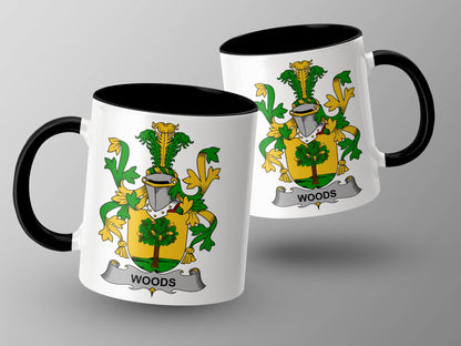 Woods Surname Irish Coat of Arms Family Crest Mug - Living Stone Gifts