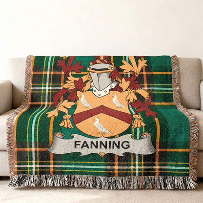Fanning Crest Tartan Plaid Green Orange Throw Blanket