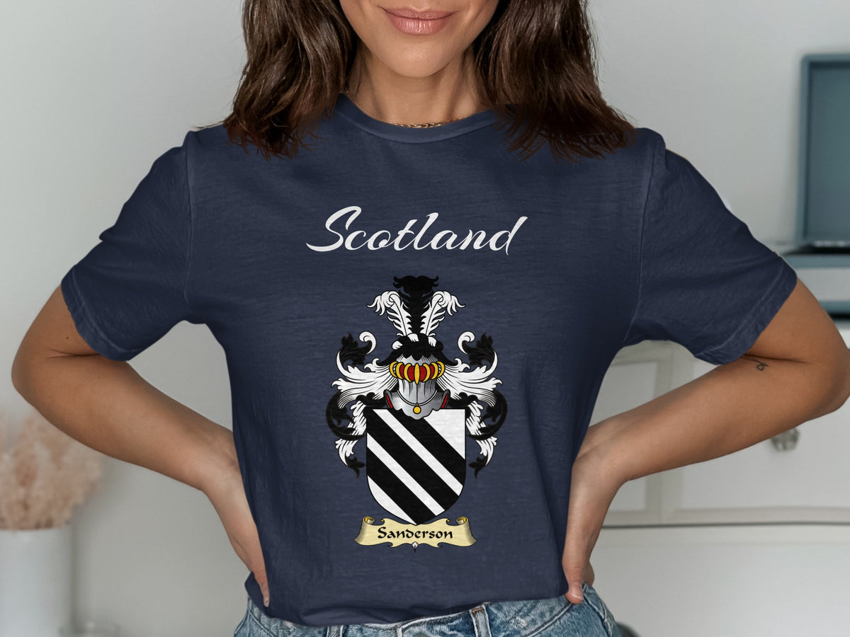 Sanderson Scottish family shield design on Navy T-shirt