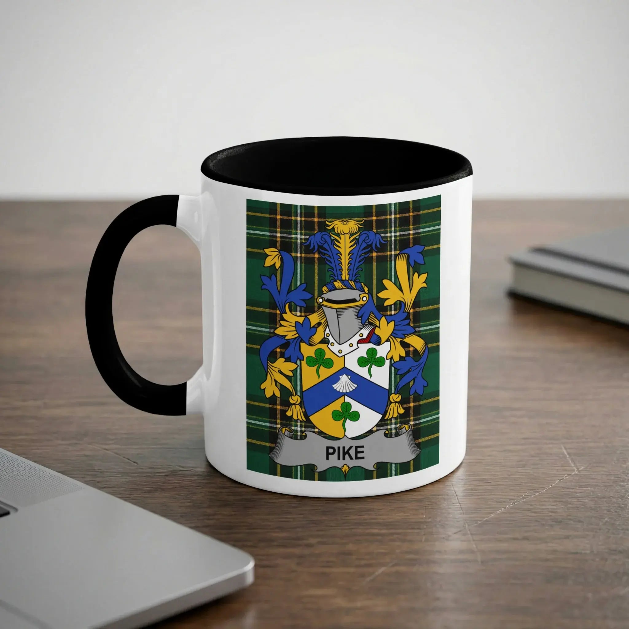 Pike Irish heritage mug with black interior and surname crest