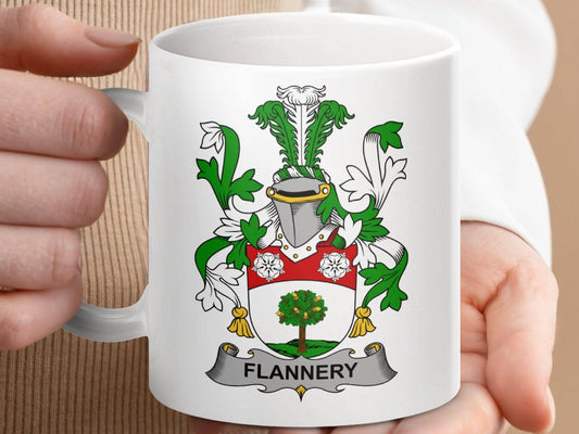 Flannery Surname Irish Family Crest Mug - Celtic Ancestry Gifts