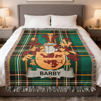 Barby Family Crest Plaid Green Orange Tartan Blanket