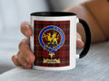 Davies tartan-style mug with a coloured accent handle and interior