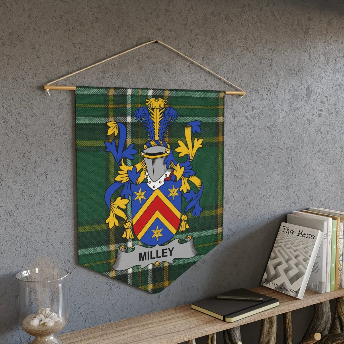 Milley Coat Of Arms Irish Tartan Wall Pennant