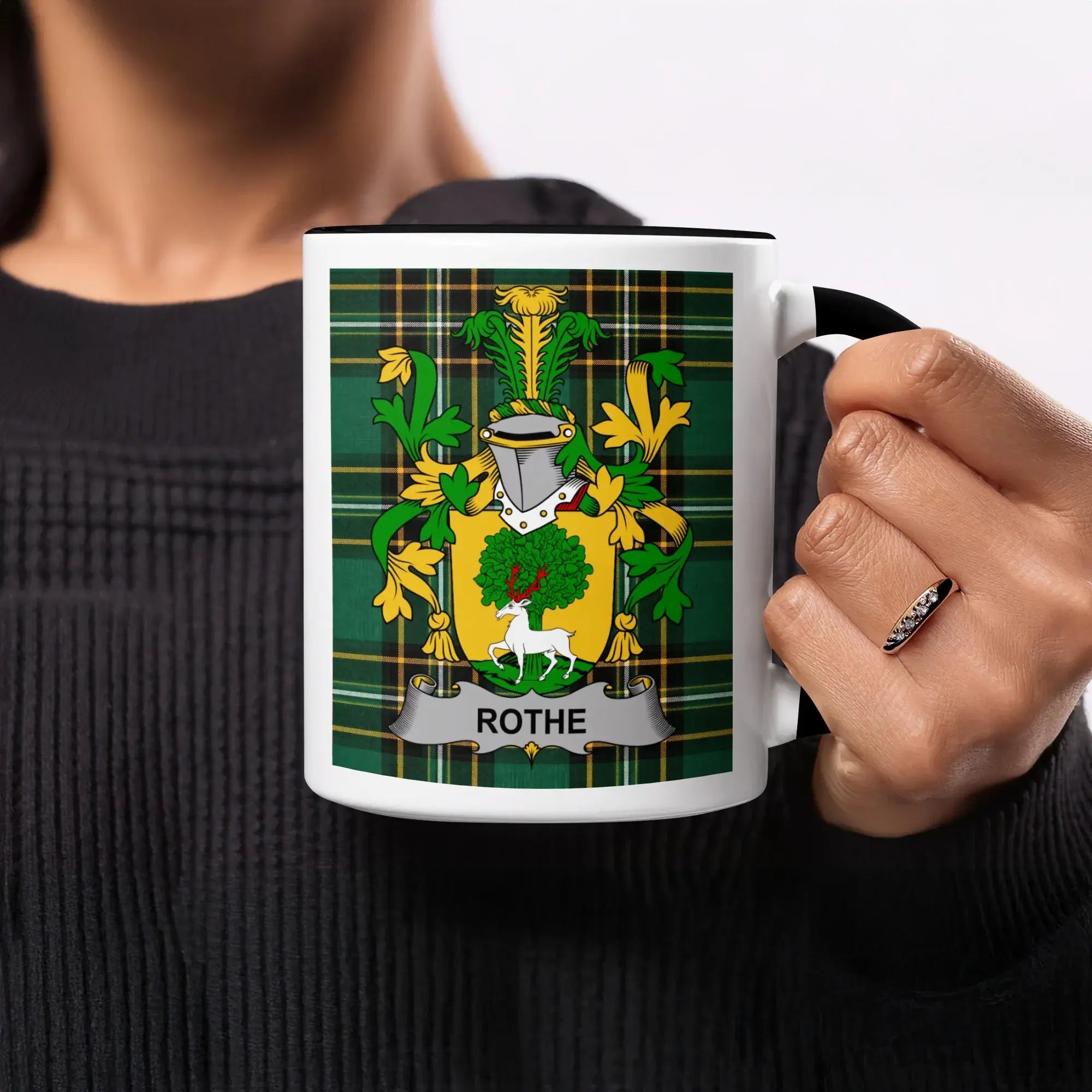 Rothe Irish heritage mug with black interior and surname crest