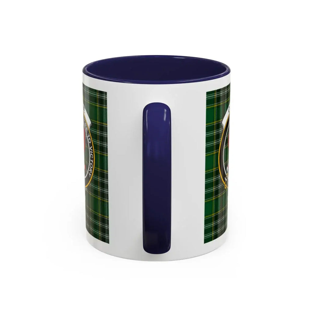 Blue Handle White Mug with Scottish Tartans Design
