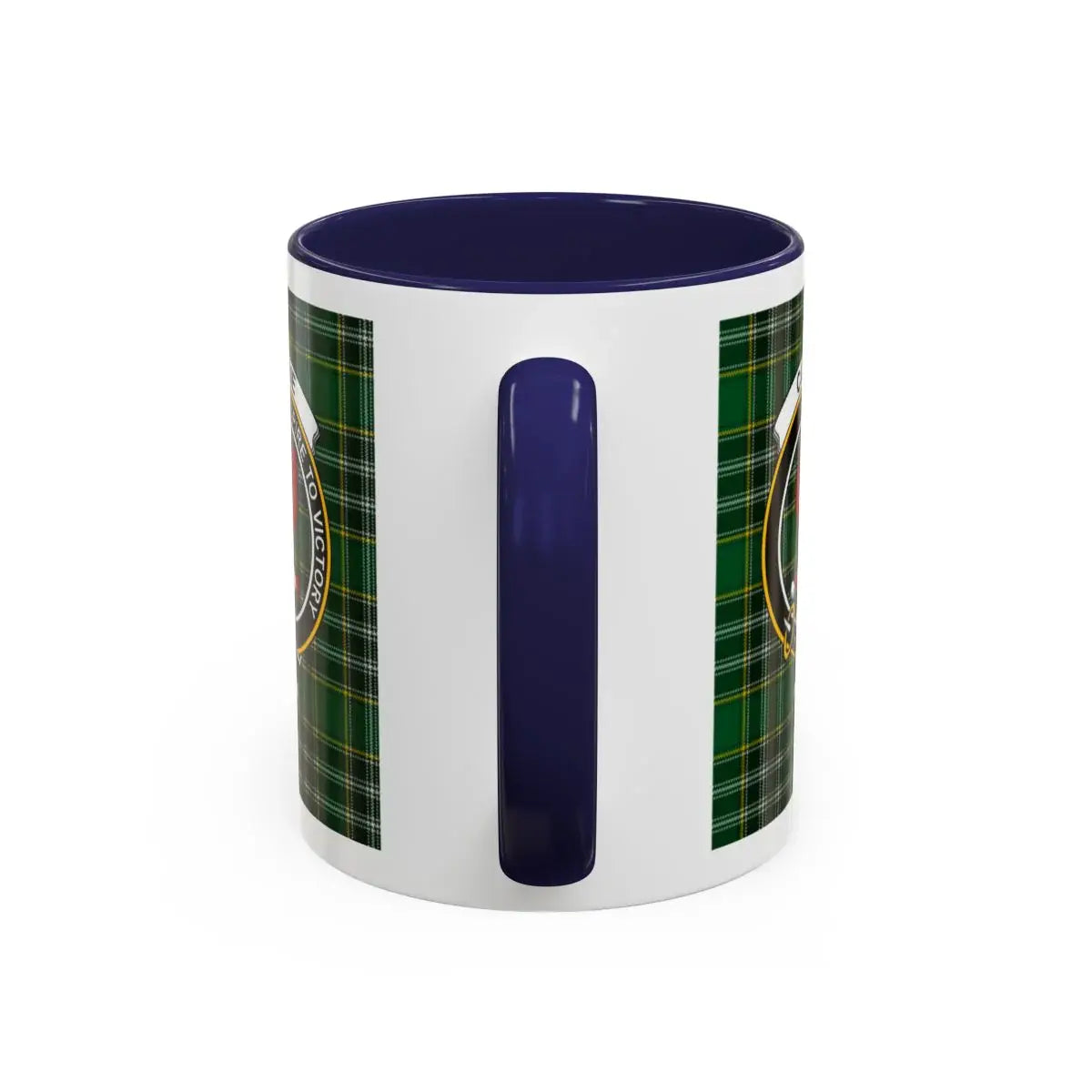 Blue Handle White Mug with Scottish Tartans Design