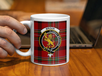 Scottish Clan Broun Crest and Tartan Design Mug - Living Stone Gifts