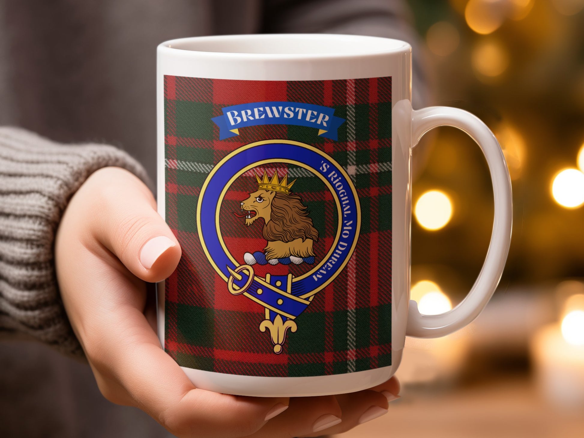 Royal Lion Brewster Family Crest Highland Tartan Mug - Living Stone Gifts