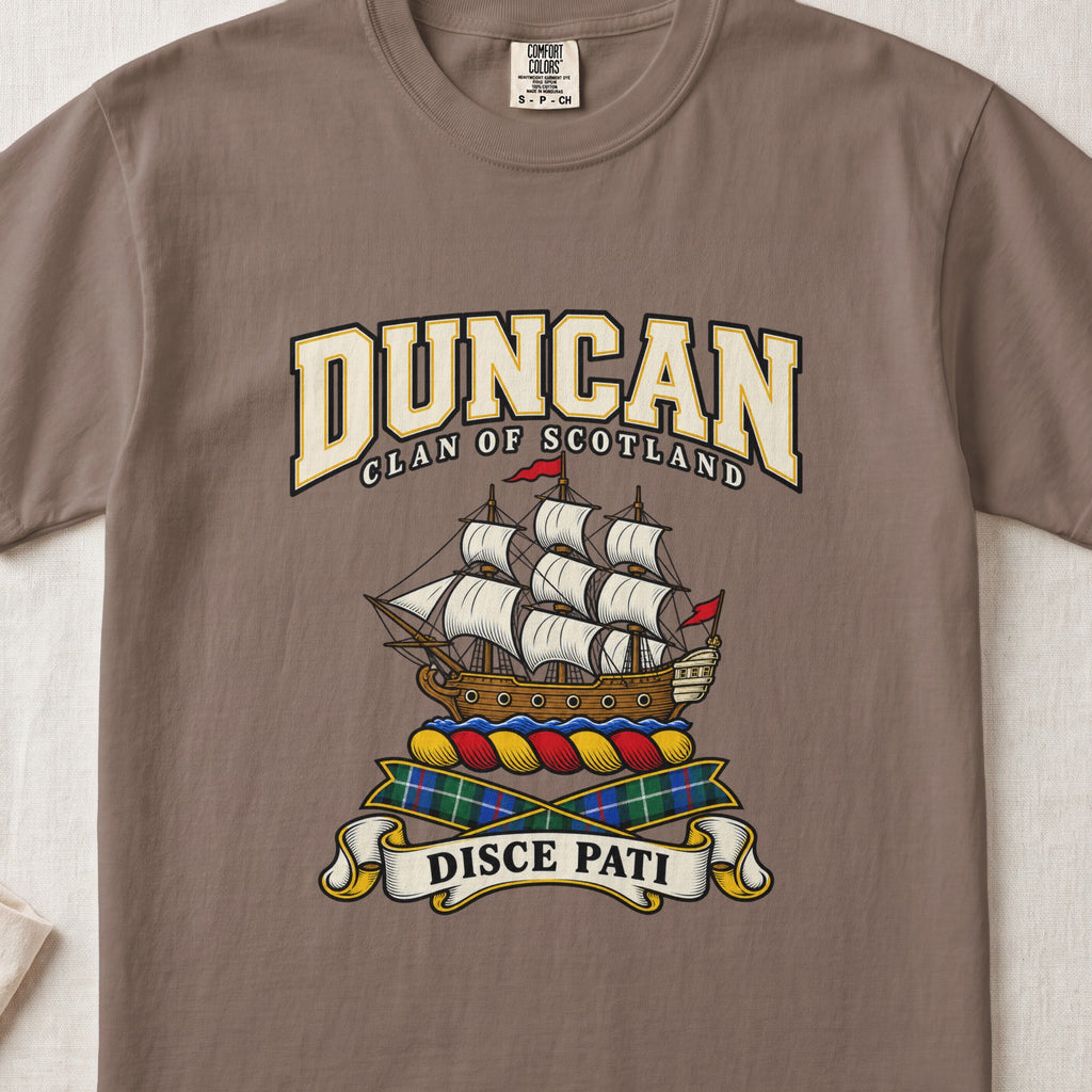 Duncan Scottish clan graphic T-shirt in Espresso, front view