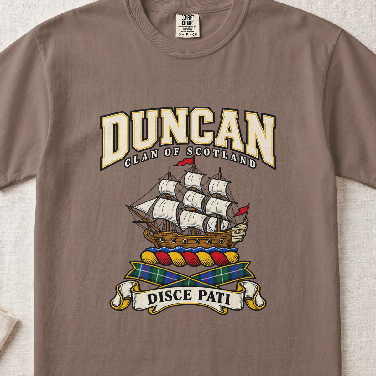 Duncan Scottish clan graphic T-shirt in Espresso, front view