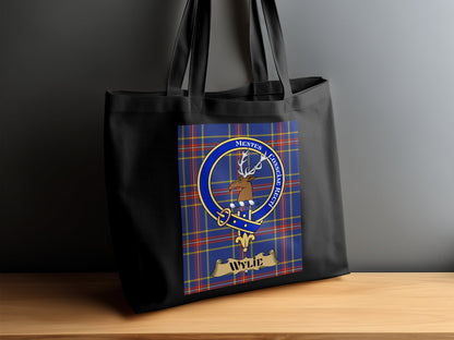 Scottish Clan Crest on Tartan Background Tote Bag - Living Stone Gifts