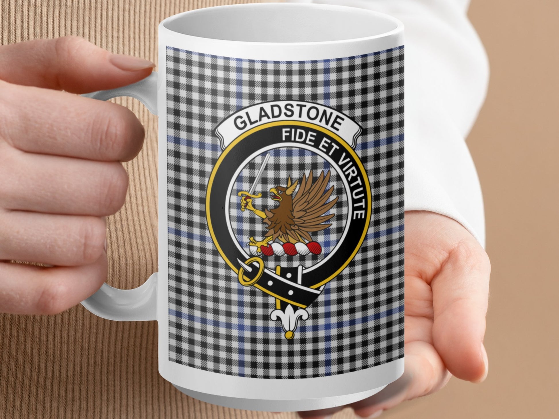 Clan Gladstone Scottish Tartan Crest Design Mug - Living Stone Gifts