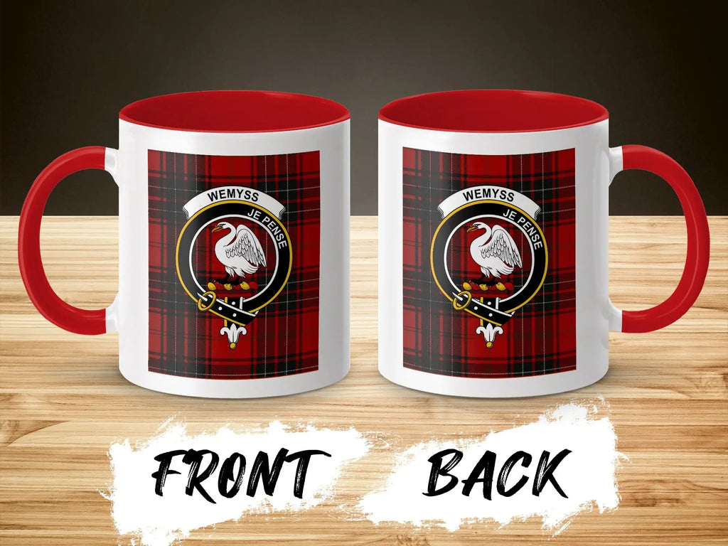 Wemyss je pense red plaid crest mug — unique gift, 11oz ceramic