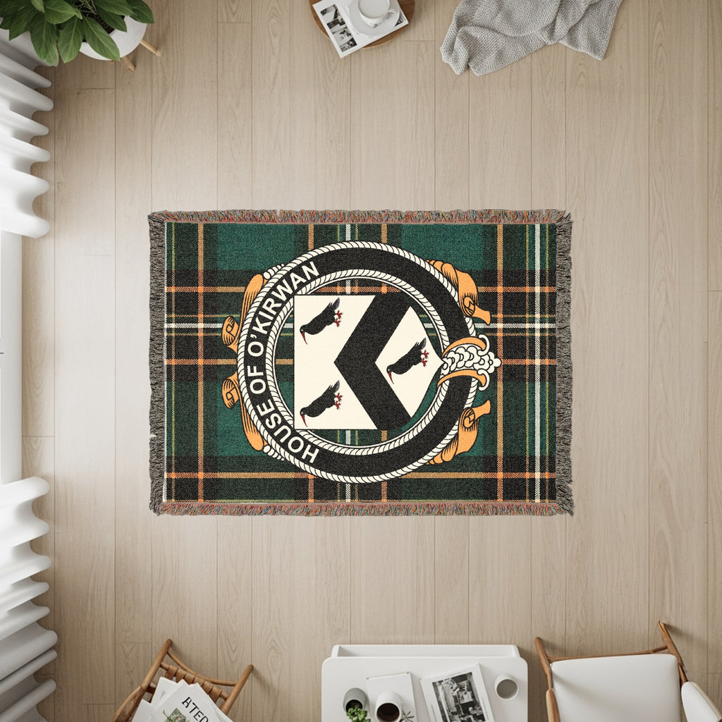 O'Kirwan Irish heritage woven throw with family crest emblem