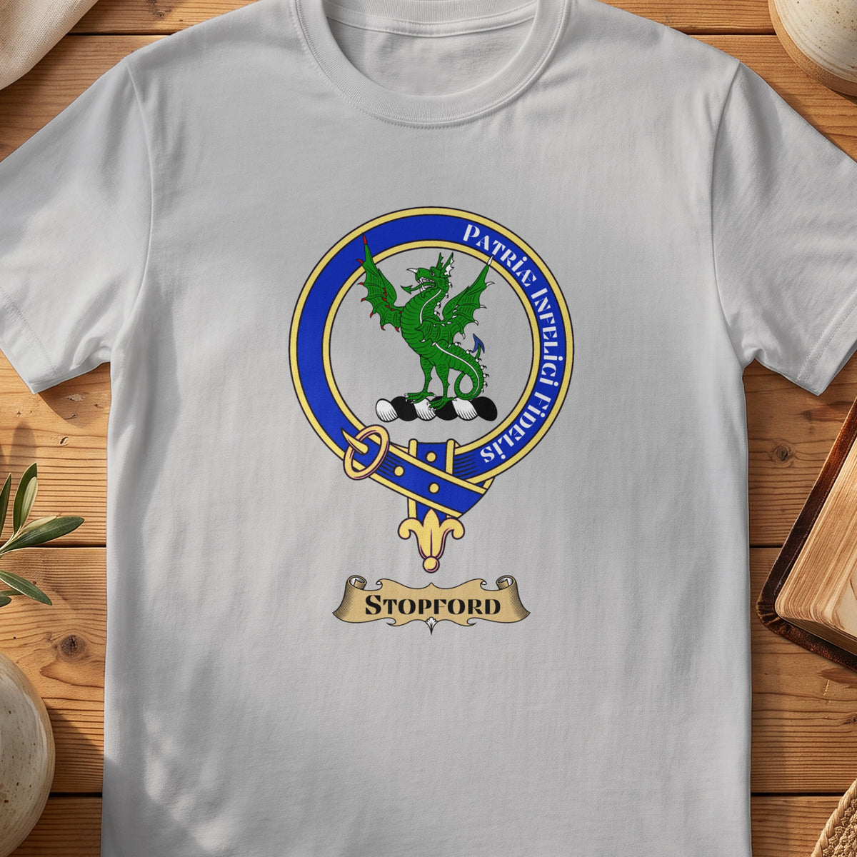 Stopford Scottish clan crest T-shirt in Sport Grey