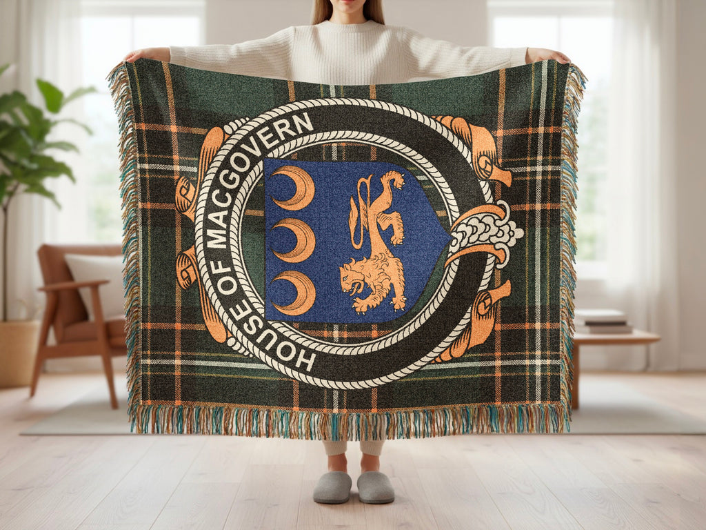MacGovern surname blanket showing Irish National Tartan woven design