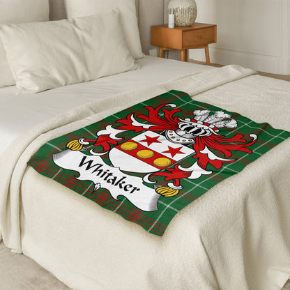 Whitaker Coat of Arms on Welsh National Tartan Background Blanket - Living Stone Gifts