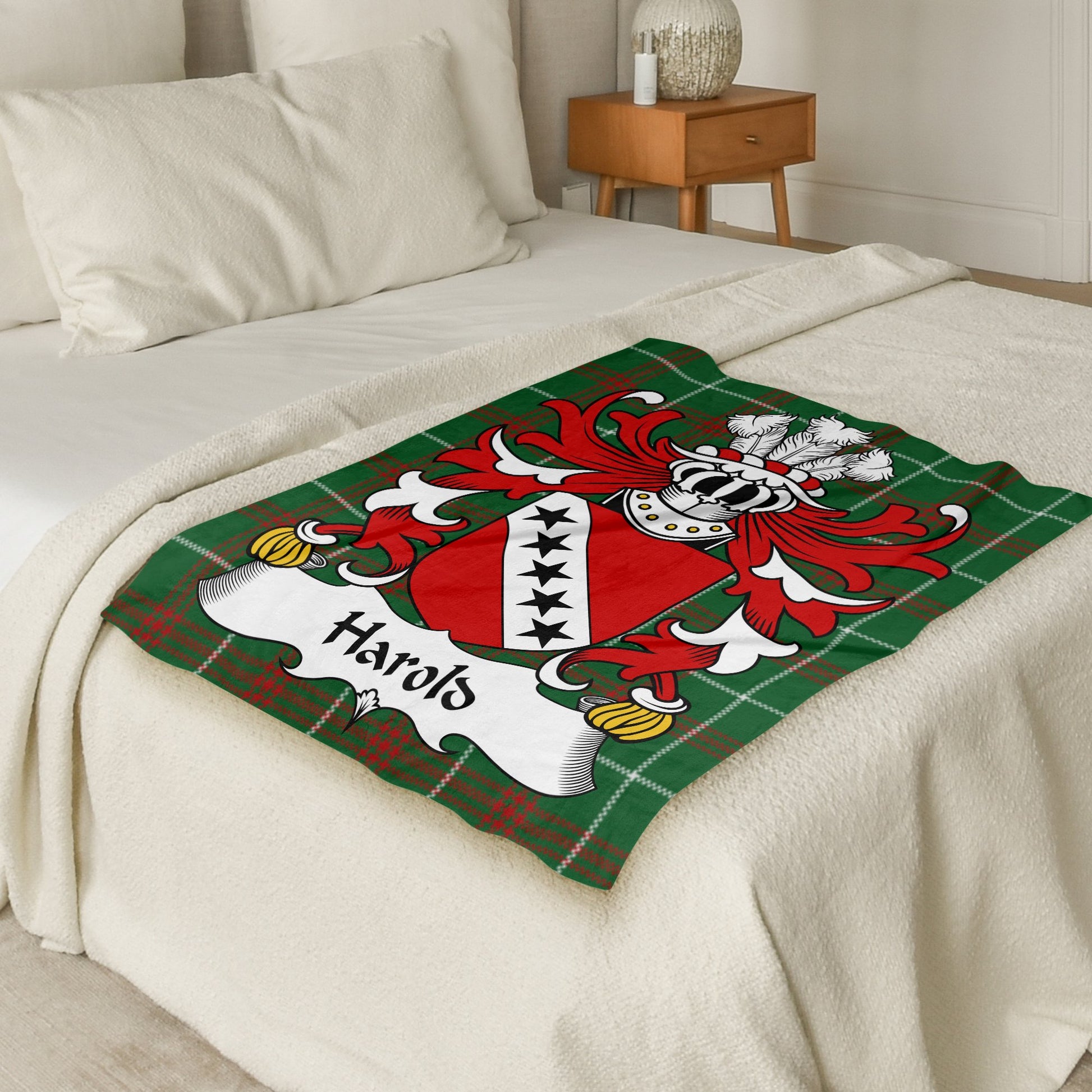 Harold Coat of Arms on Welsh National Tartan Blanket - Living Stone Gifts