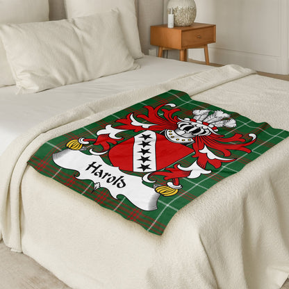 Harold Coat of Arms on Welsh National Tartan Blanket - Living Stone Gifts