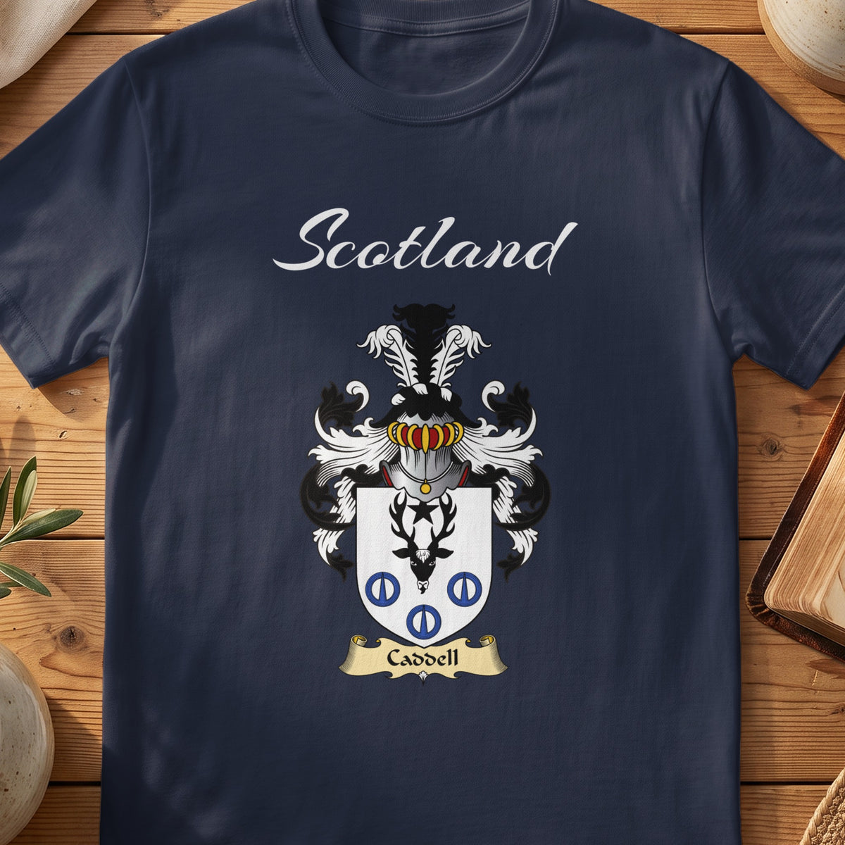 Caddell Scottish family shield T-shirt in Navy