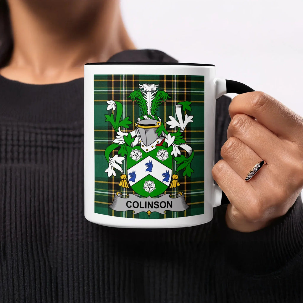 Colinson family crest on a mug.