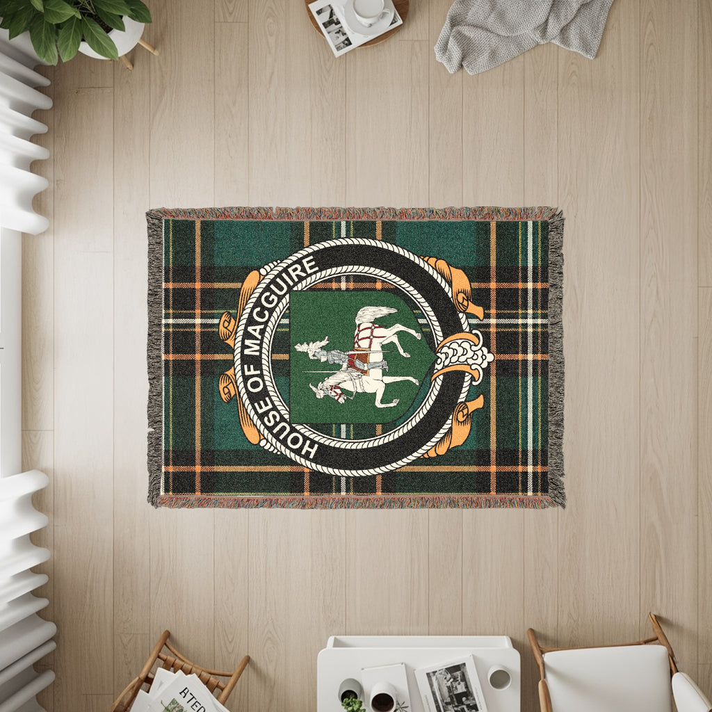 MacGuire Irish heritage woven throw with family crest emblem