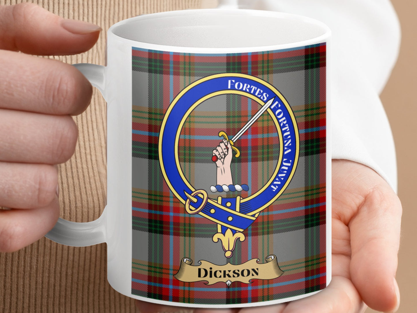 Clan Dickson Scottish Tartan Crest Heritage Mug - Living Stone Gifts