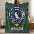 Marshall clan crest tartan throw blanket with motto — 50x60 polyester