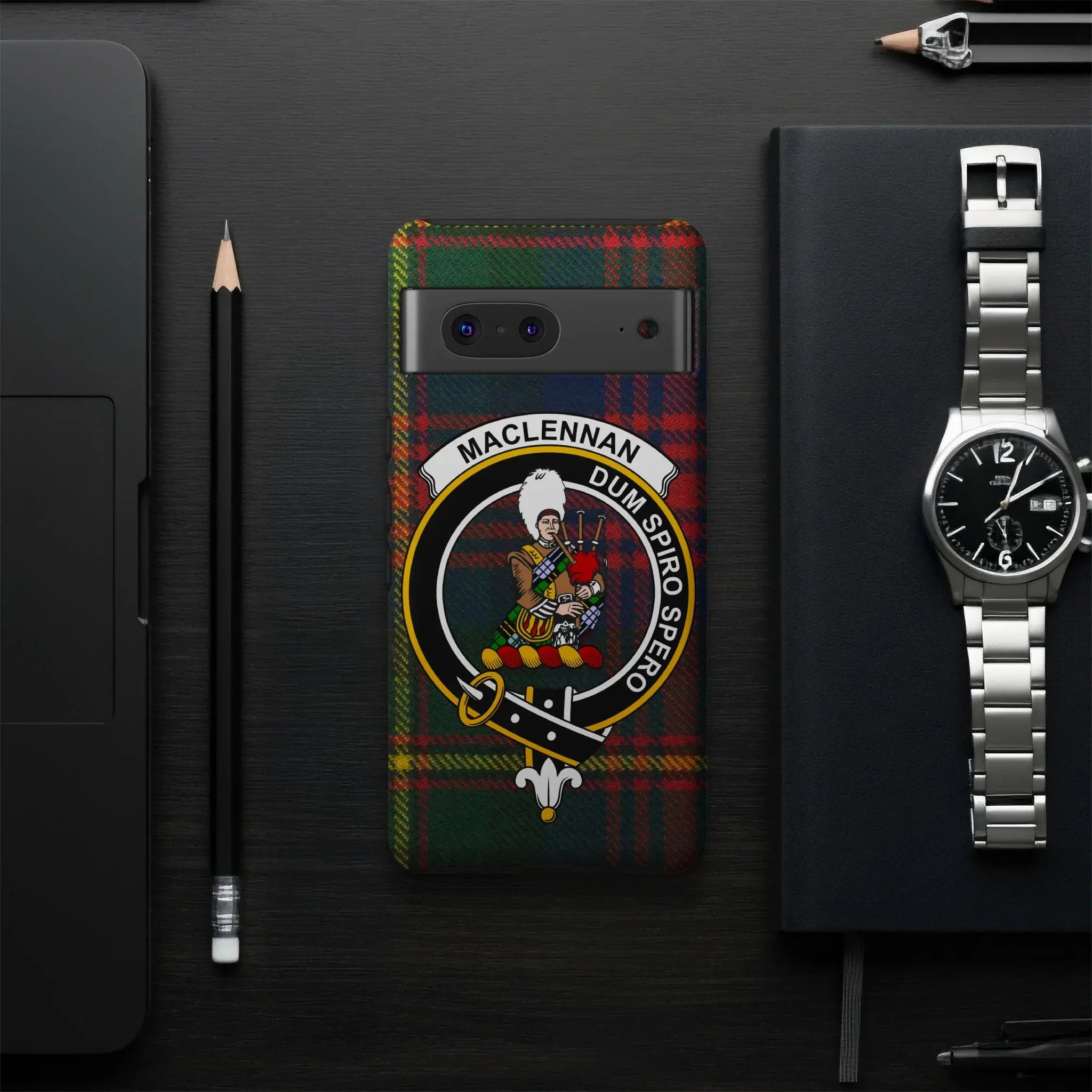 MacLennan clan crest tartan phone case cover — slim glossy UV-resistant Dum Spiro Spero wrap