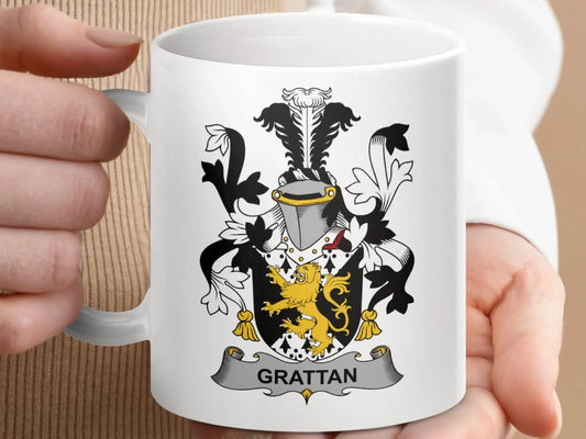 Grattan Surname Irish Family Crest Mug - Celtic Ancestry Gifts
