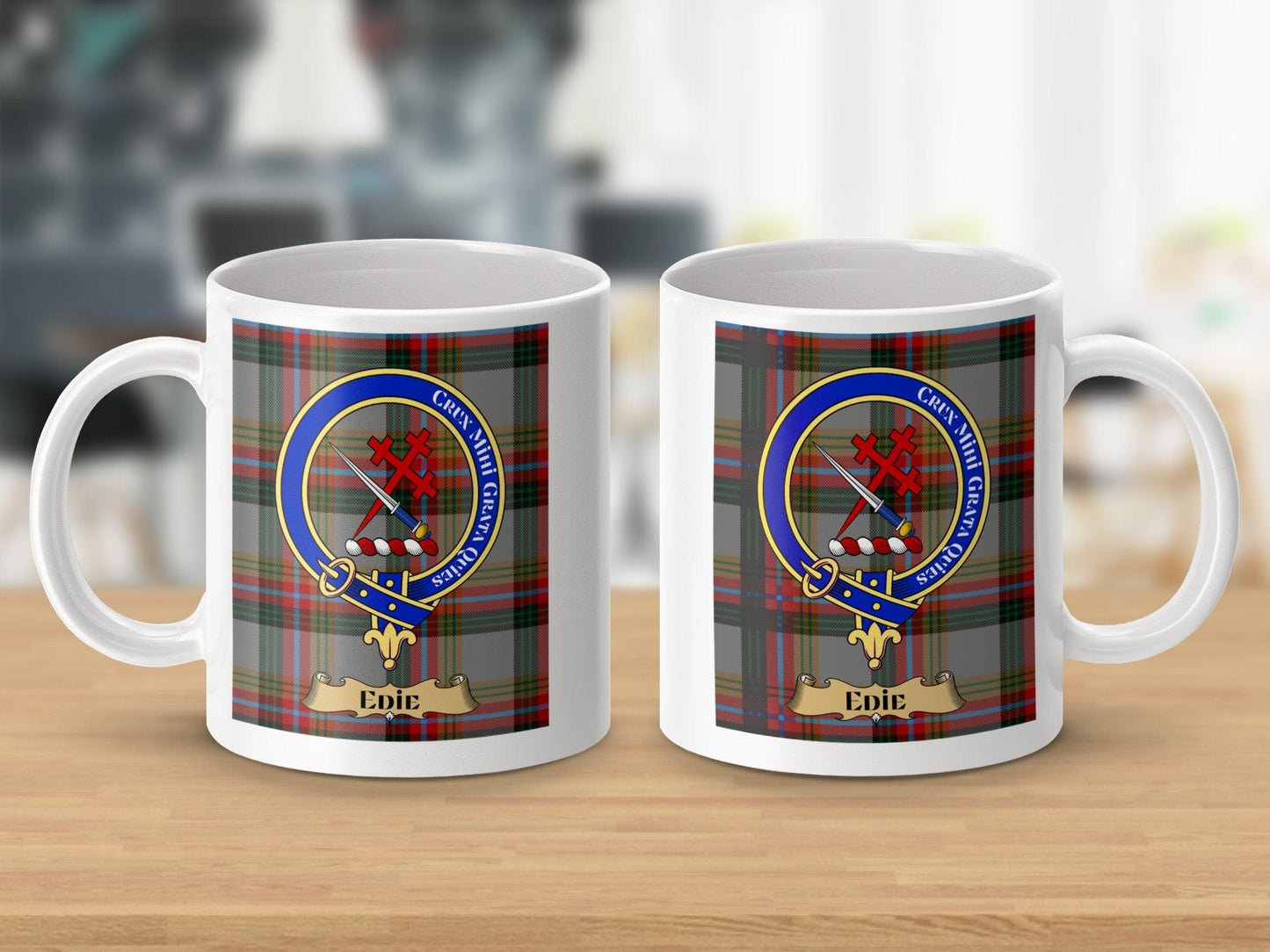 Scottish Clan Edie Family Crest with Tartan Design Mug - Living Stone Gifts