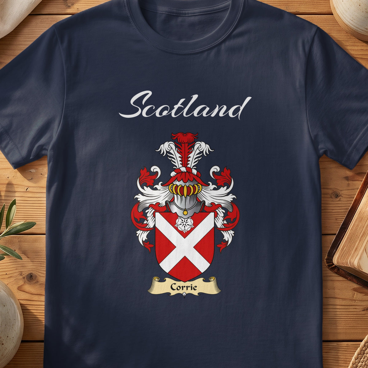 Corrie Scottish family shield T-shirt in Navy