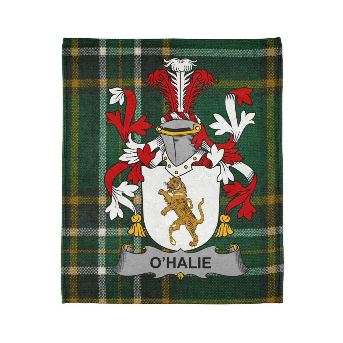 O'Halie Family Crest Printed On Tartan Background product
