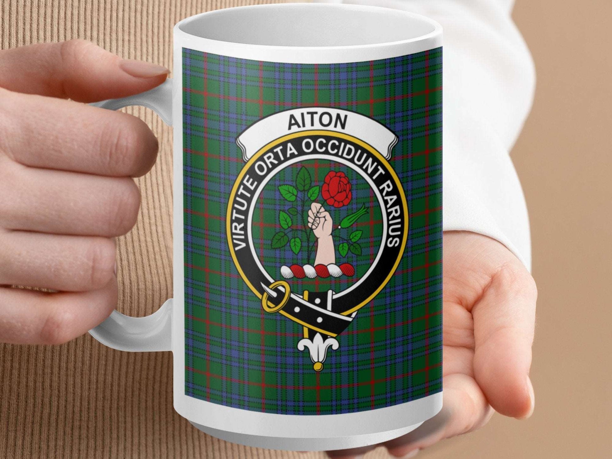 Aiton Clan Crest Tartan Design Mug - Living Stone Gifts