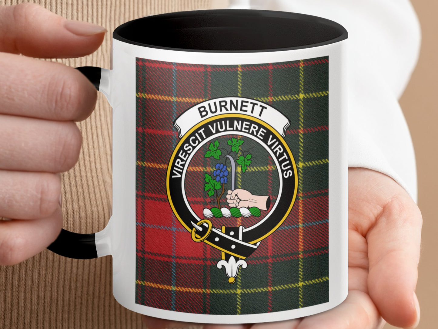 Unique Burnett Clan Crest Design Checkered Mug - Living Stone Gifts